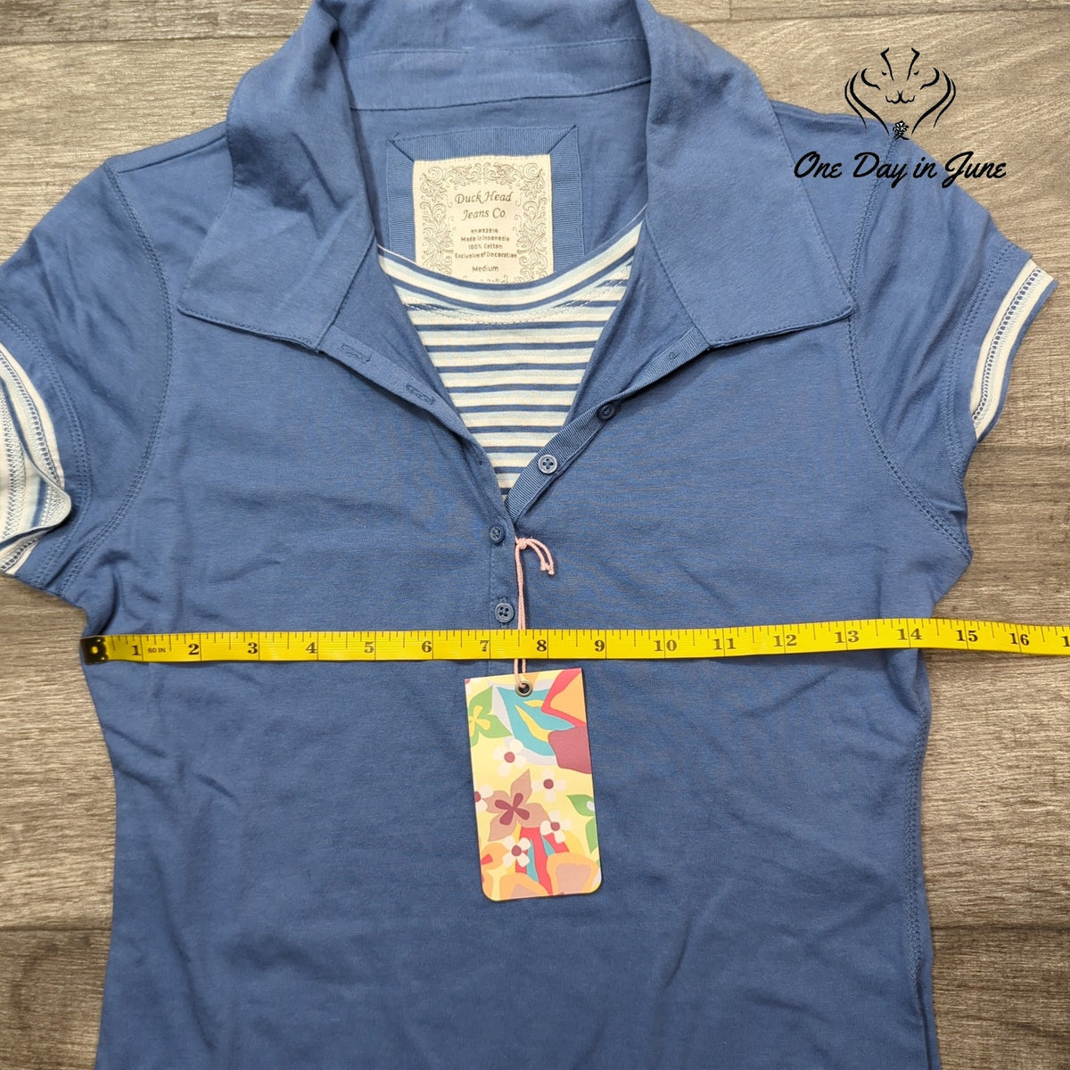 Duck Head Jeans Co Women's Polo Shirt Blue Striped Trim NWT Size M