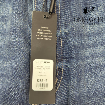 Fashion Nova Juniors I Said So Ripped Straight Leg Jeans Size 13