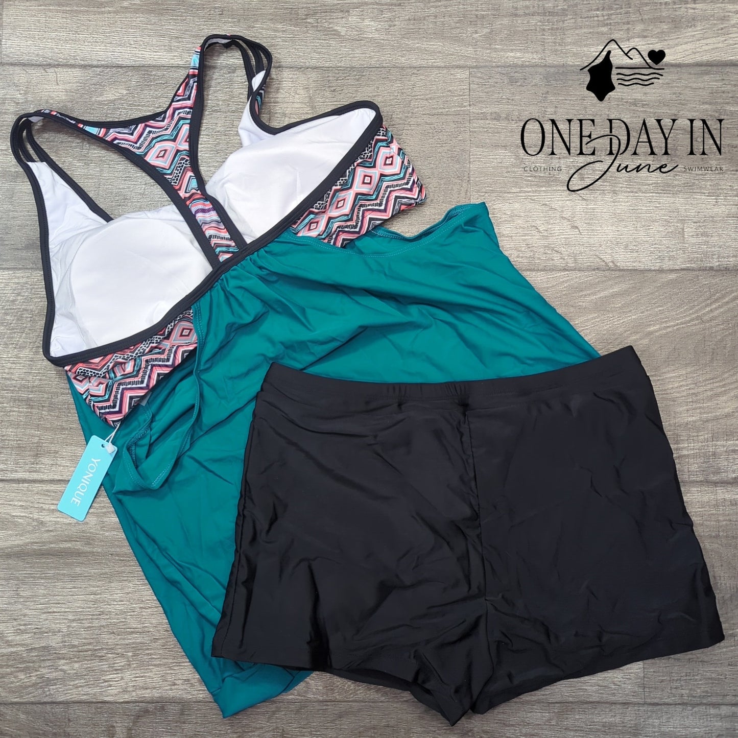 Yonique Boyshort Double Up Tankini Swimsuit Size L