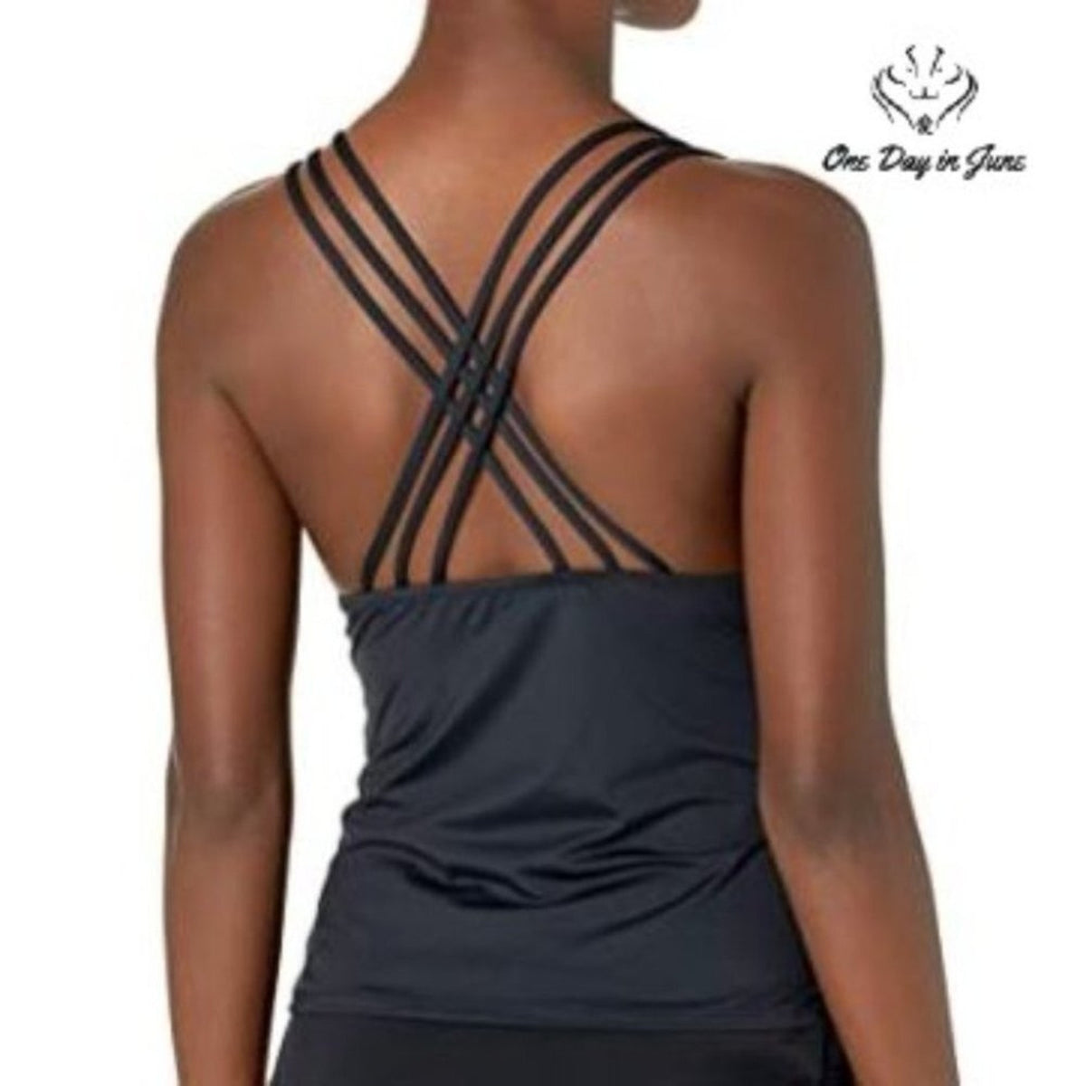 La Blanca Macrame Halterkini Tankini Swim Top Black NWT Size 16