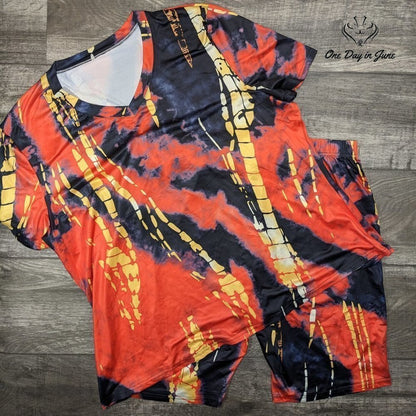 Annystore Plus Size Short Set Casual Tie Dye Bodycon Shorts Size 5XL