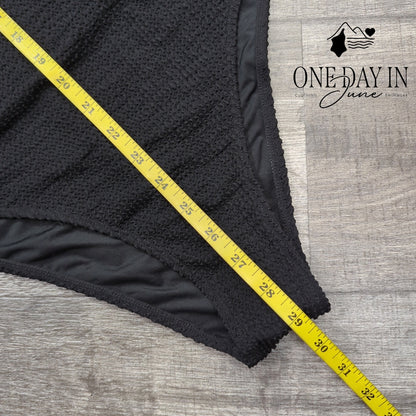 Aleumdr Smocked One Piece Swimsuit Black Scoop Neck Textured Size XL