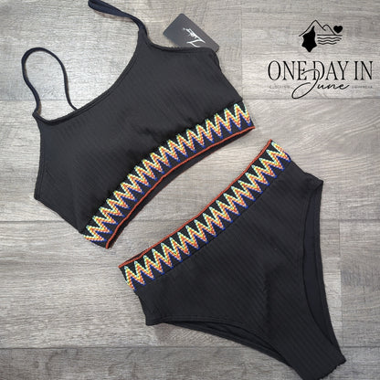 Zuobango High Waist Crop Bikini Swimsuit Size L