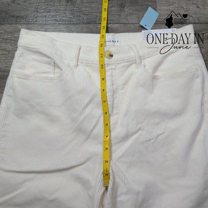 Loft The Straight High Rise Corduroy Pants Ivory NWT Size 12P (31P)