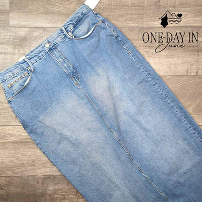 Good American Tube Denim Maxi Skirt Indigo Blue Back Zip Slit NWT $169 15/16