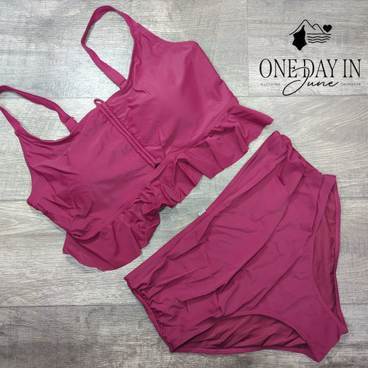 Daci Plus Size High Waist Ruffle Bikini Swimsuit Size 18W