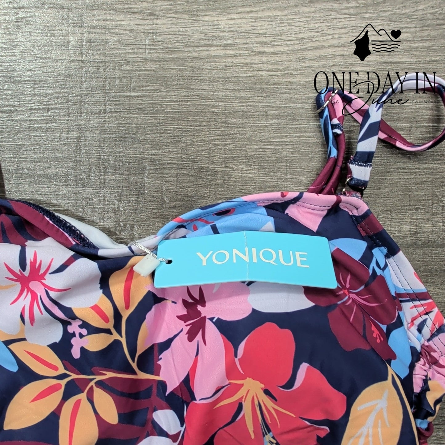 Yonique Floral Ruched One Piece Swimsuit Size M