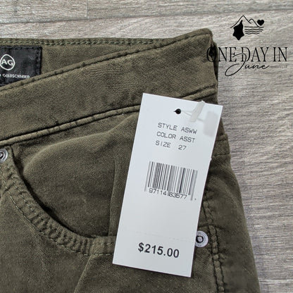 AG Adriano Goldschmied Jodi Crop Velveteen Flare Pants Olive NWT $215 Size 4 (27