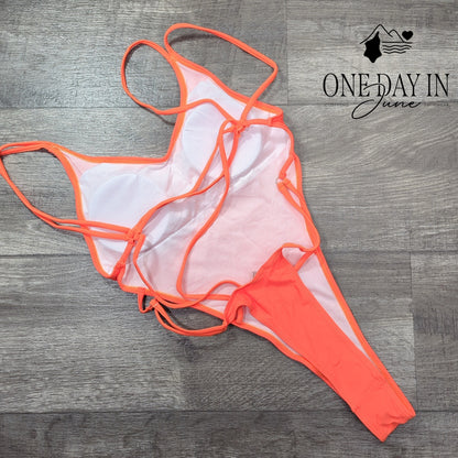 Oyoangle High Cut Open Back Thong One Piece Swimsuit Size S