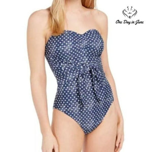 We Wore What One Piece Swimsuit Blue Star Tie Front Strapless NWT Size XL