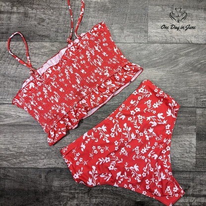 Moshengqi Bandeau Smocked Bikini Swimsuit Size S