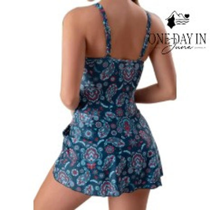 Eomenie Paisley Swimdress One Piece Swimsuit Teal Pink NWT Size S