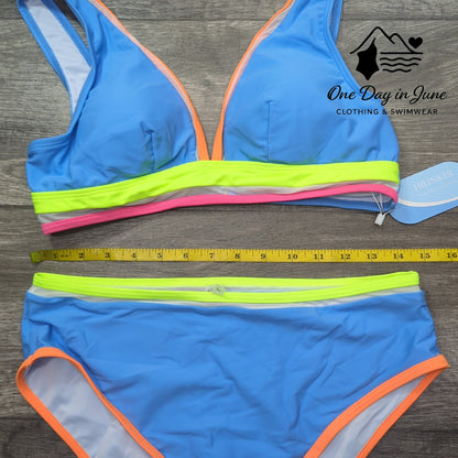 Hilinker V Neck High Waist Bikini Swimsuit Size L