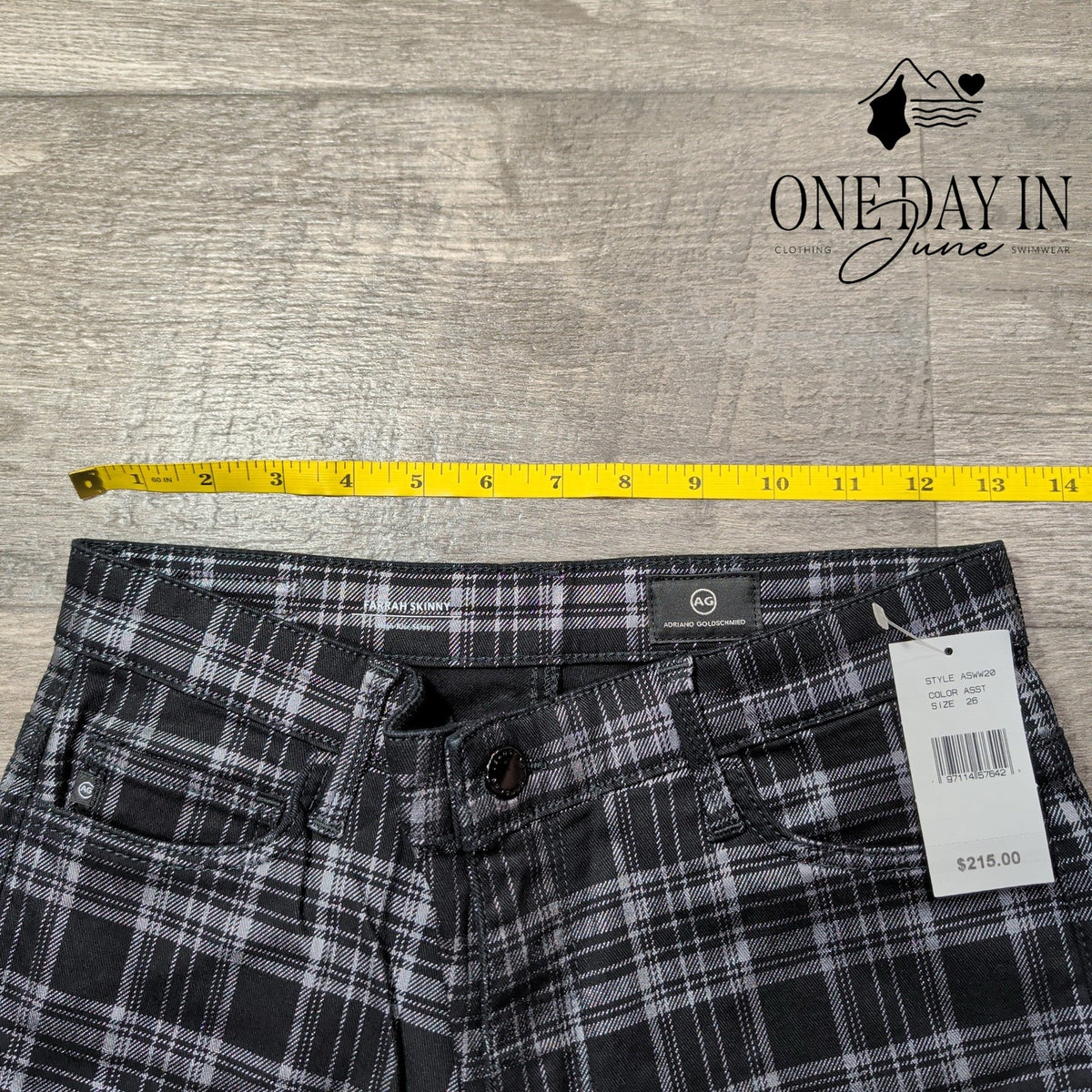 AG Adriano Goldschmied Farrah High Rise Skinny Jeans Black Plaid NWT Size 2 (26)