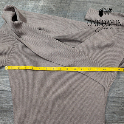Anthropologie Petite Cowl Neck Ribbed Sweater Midi Dress Taupe NWT Size LP