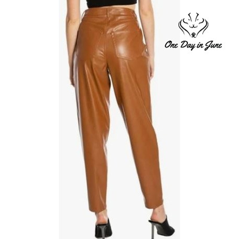 Juicy Couture Rodeo Faux Leather Barrel Pants Camel Brown High Rise Size 29 (8)