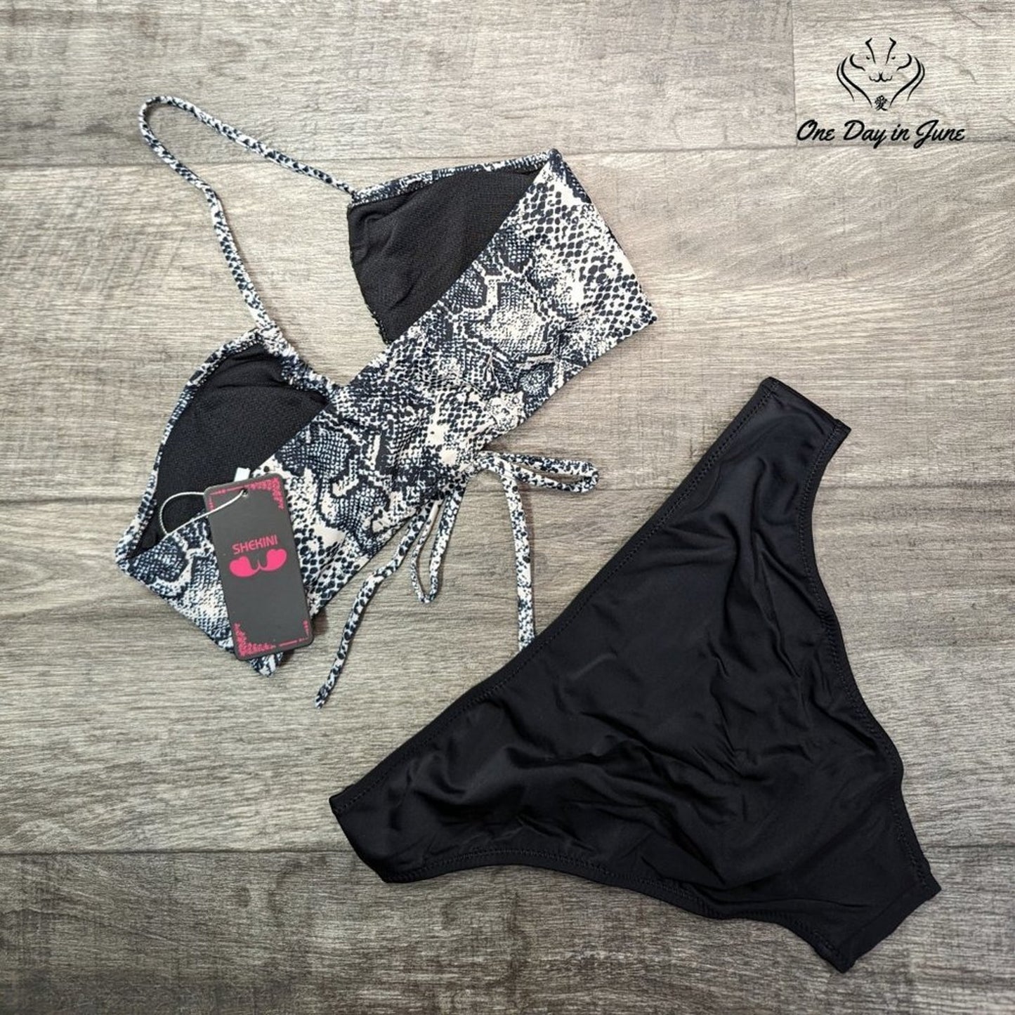Shekini Halter Cutout Snake Skin Bikini Swimsuit Size M