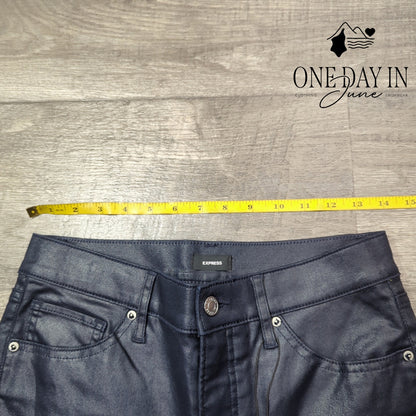 Express High Rise Skinny Ankle Coated Jeans Women's Navy Blue NWT Size 8