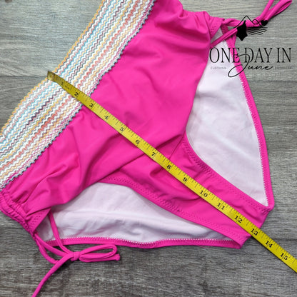 Blooming Jelly Bikini Swimsuit Hot Pink High Waist Ruched NWT Size L