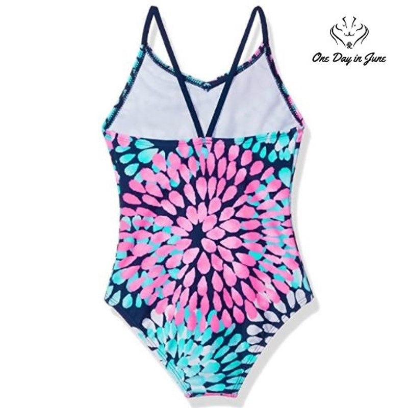 Kanu Surf Girls Daisy Beach Sport One Piece Swimsuit Floral Navy NWT Size 12