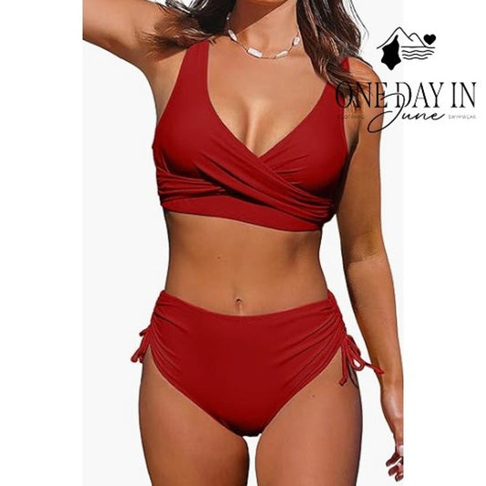 Beachsissi Twist Front High Waist Bikini Swimsuit Size L
