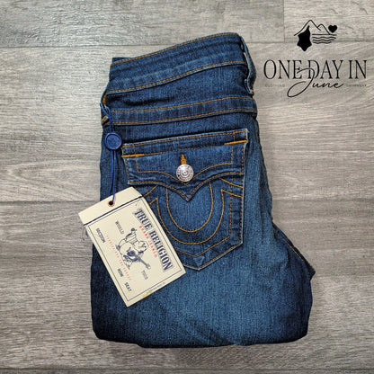 True Religion Legging Flap Skinny Jeans Dark Wash Blue NWT Size 6 (28)