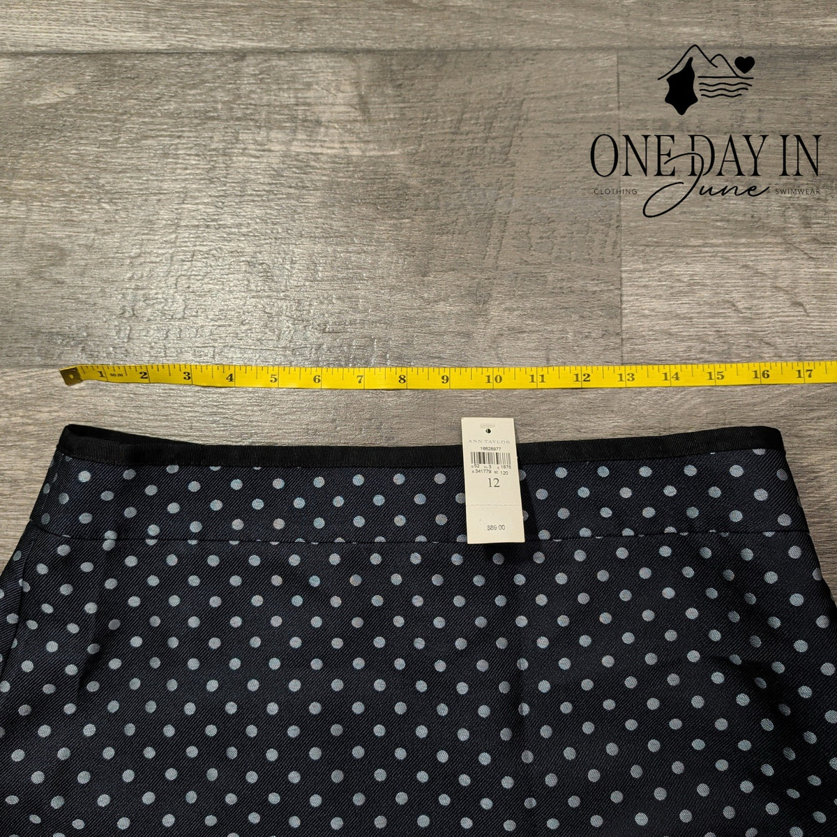 Ann Taylor Polka Dot Pencil Skirt Navy Blue White NWT Size 12