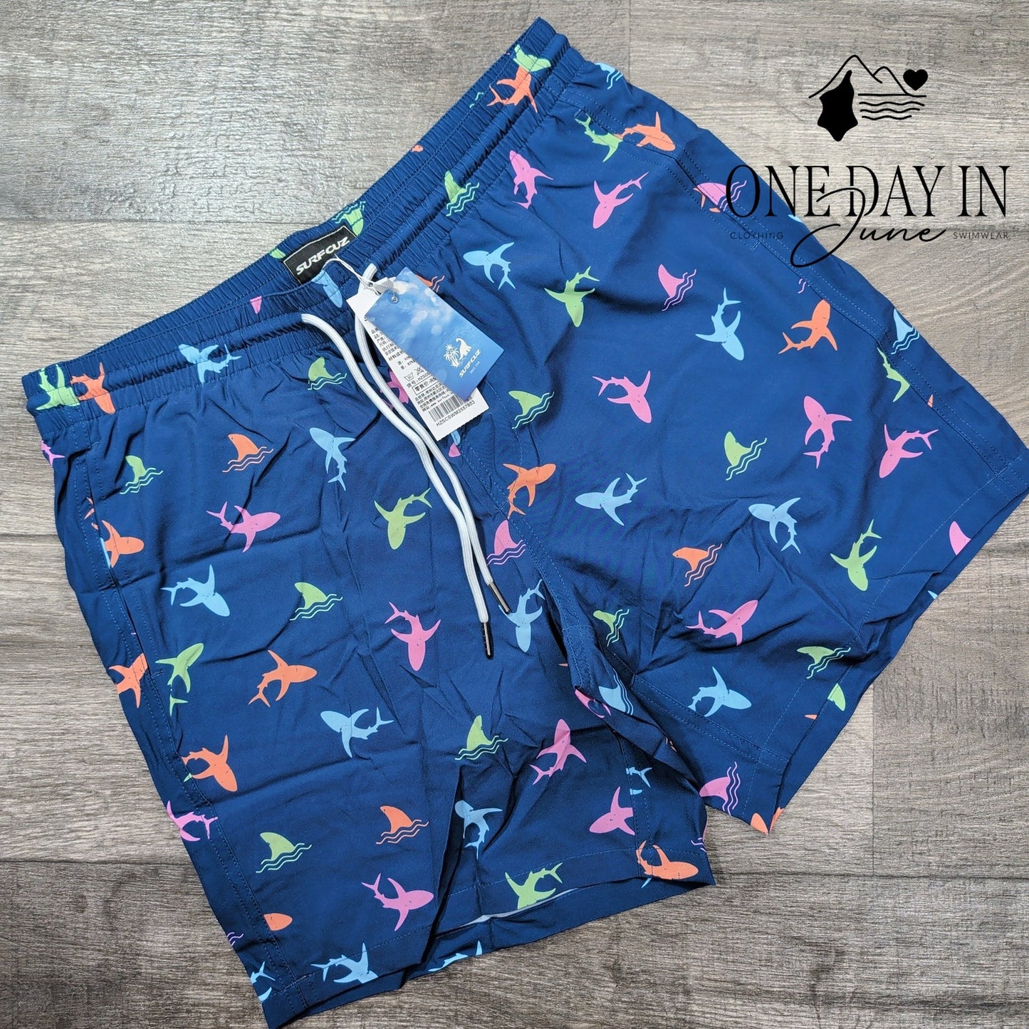 Surfcuz Shark Print Lined Boardshorts Size L