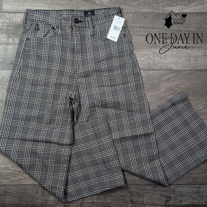 AG Adriano Goldschmied Cropped Wide Leg Pants Black White Plaid NWT Size 4 (27)