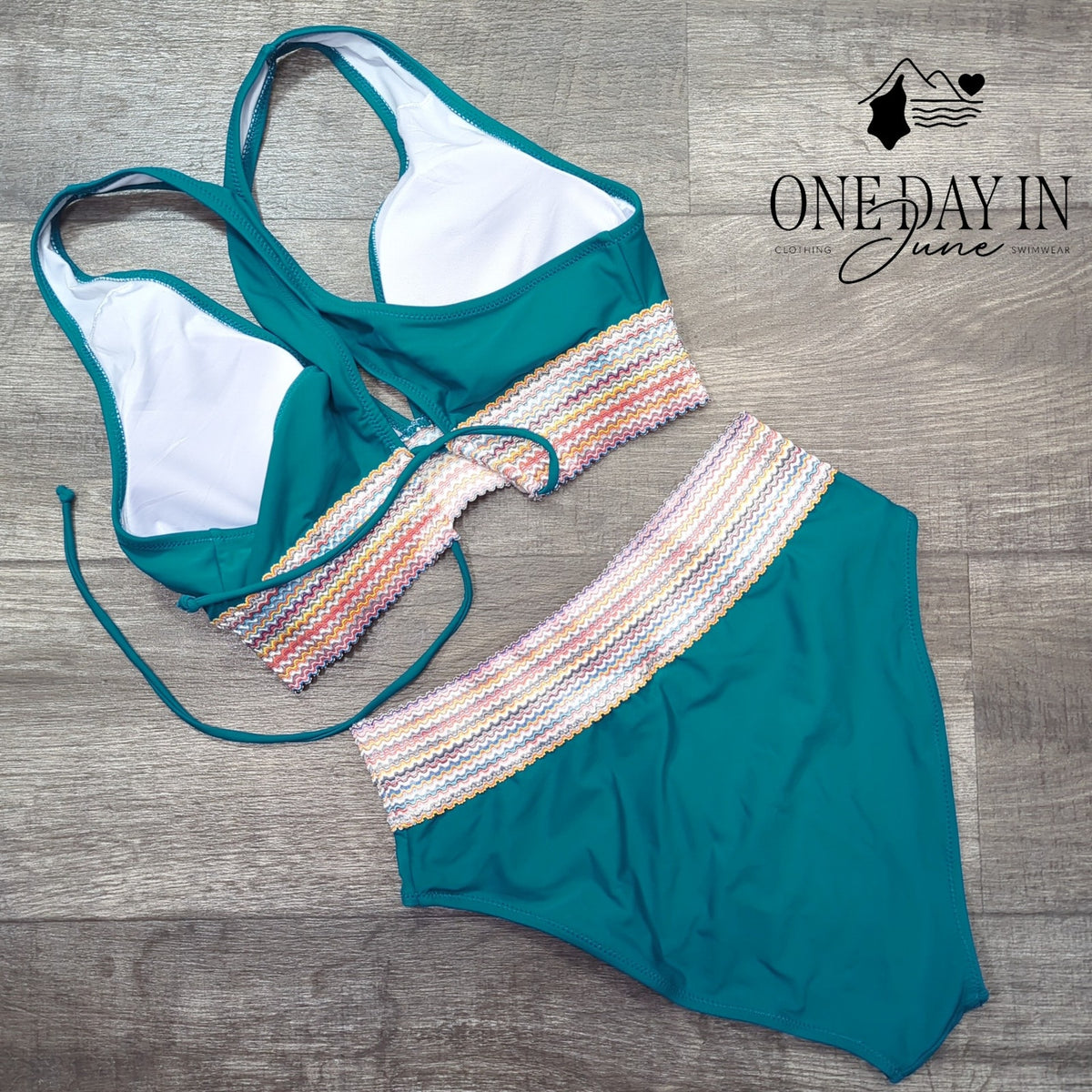 Vimpunec Teal Blue Smocked High Waisted Bikini Swimsuit 2 Piece NWT Size M