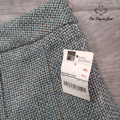 Worthington A Line Tweed Skirt Blue Silver Sage Lace Inset NWT Size 6