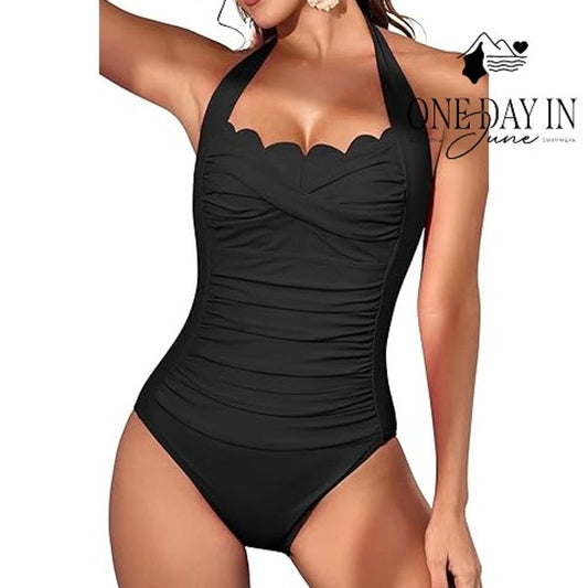 Eomenie Scallop Edge Tummy Control One Piece Swimsuiit Size XL