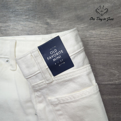 Lucky Brand Old Favorite Mini Denim Skirt White Button Fly Raw Hem NWT Size 4