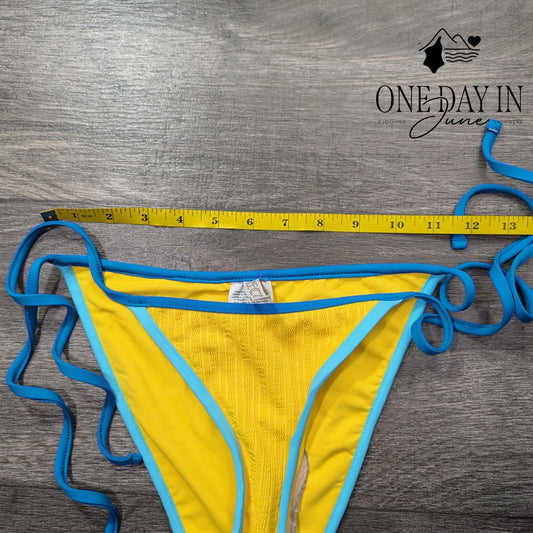 Becca Ribbed Tie Side Bikini Bottom Yellow Blue Size XS