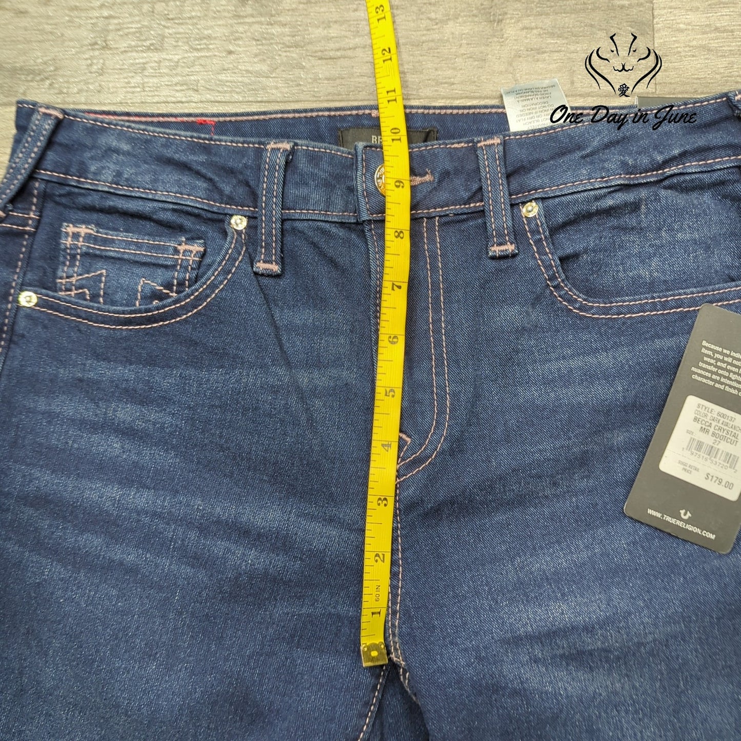 True Religion Becca Crystal Mid Rise Bootcut Jeans Dark Wash NWT $179 Size 27 (4