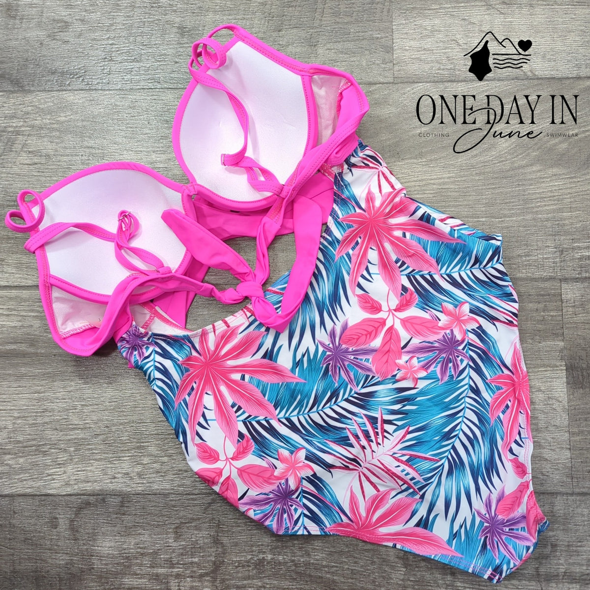 Adisputent Tropical Floral Cross Front Cutout One Piece Swimsuit Pink Size L