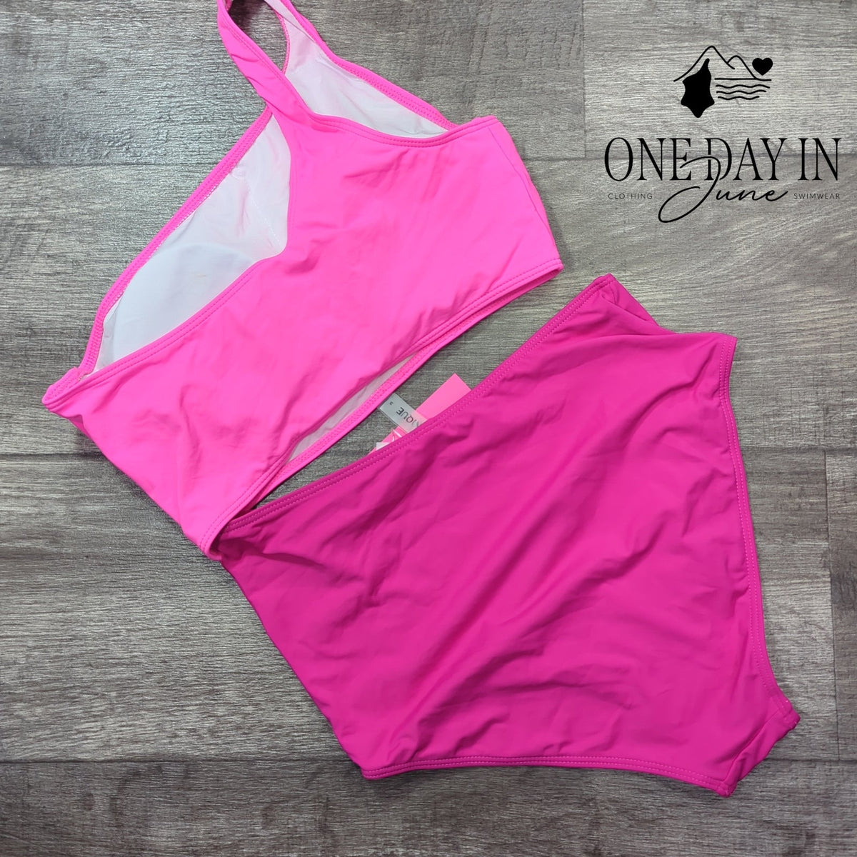 Yonique One Shoulder Cutout One Piece Swimsuit Hot Pink Colorblock NWT Size M