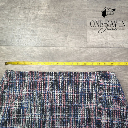 Loft Multicolor Tweed Plaid Fringe Hem Mini Skirt Lined NWT Size 10