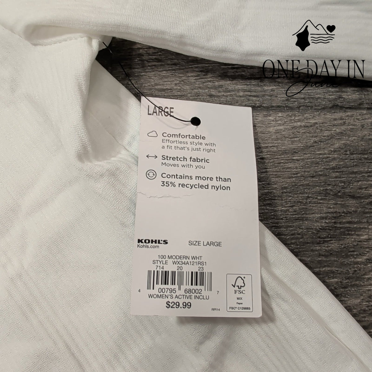 FLX Ribbed Long Sleeve T Shirt White Stretch Crew Neck NWT Size L