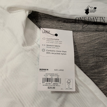 FLX Ribbed Long Sleeve T Shirt White Stretch Crew Neck NWT Size L