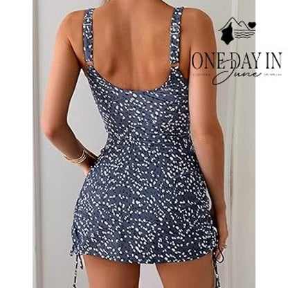 Eomenie Drawstring Swimdress One Piece Swimsuit Size L