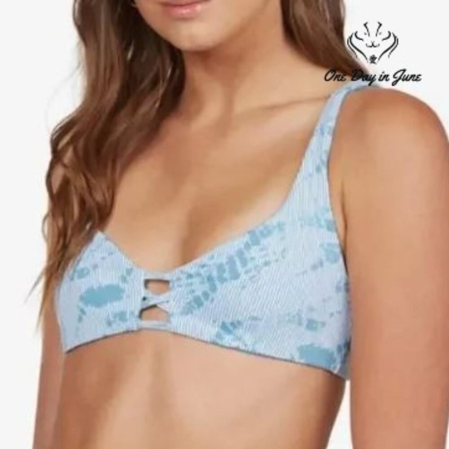 Roxy Sea & Waves Reversible Bikini Top Blue Tie Dye Stripe NWT Size L