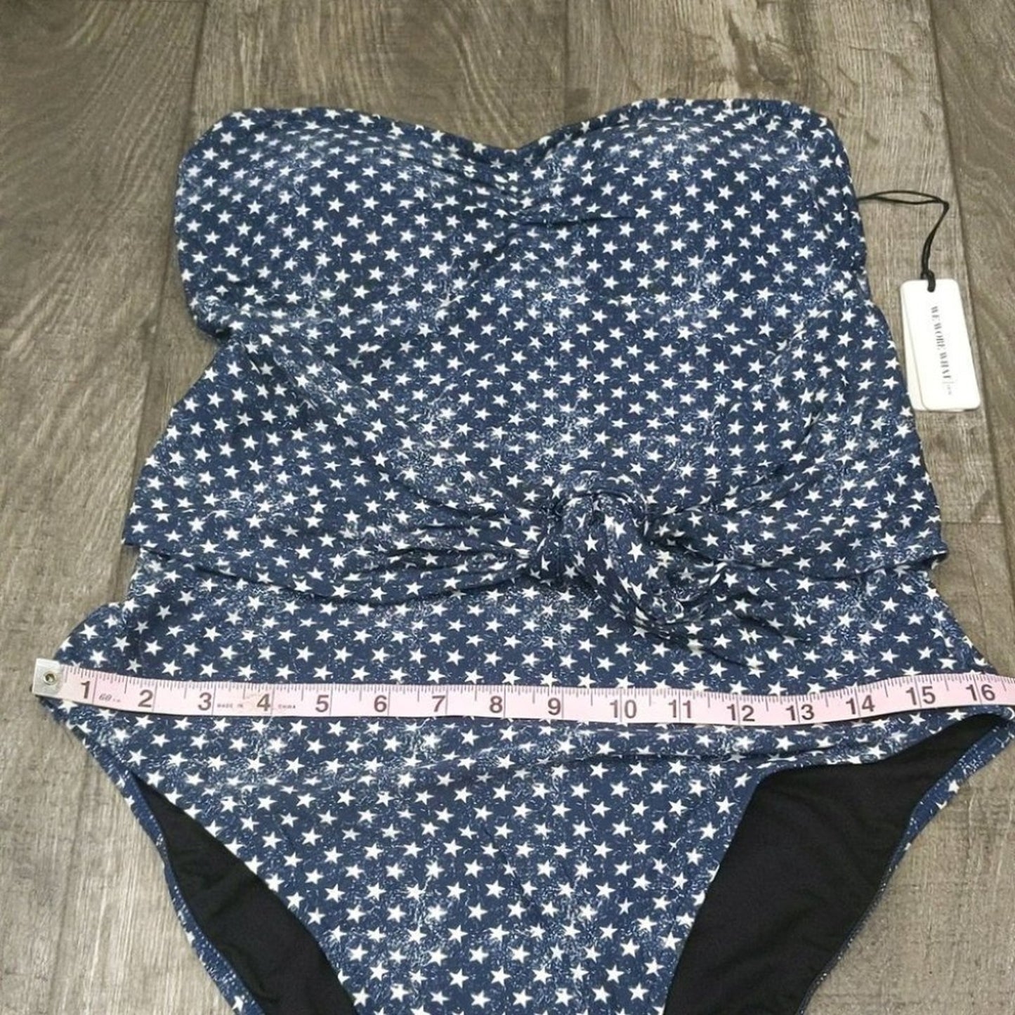 We Wore What One Piece Swimsuit Blue Star Tie Front Strapless NWT Size XL