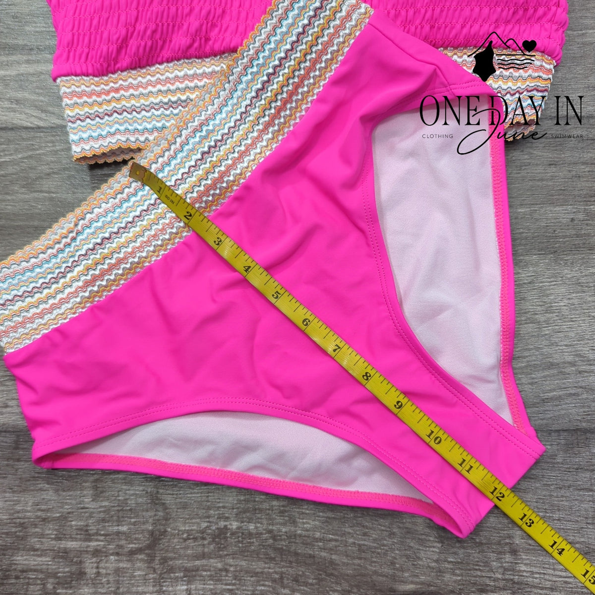 Blooming Jelly Smocked Crop Bikini Swimsuit Hot Pink High Waist 2 Piece Size M