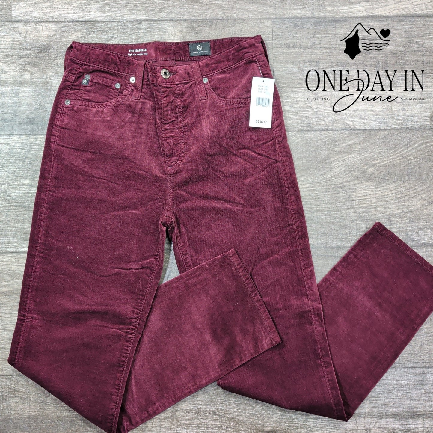 AG Adriano Goldschmied Isabelle Velvet Jeans Burgundy High Rise NWT Size 4 (27)