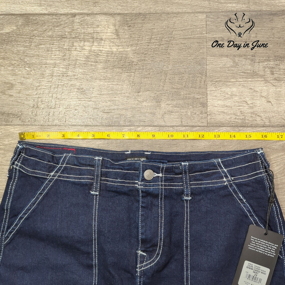 True Religion Denim Cargo Maxi Skirt Dark Wash Body Rinse NWT Size 29 (8)