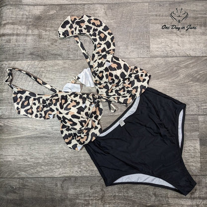 ODIJ Ruffle Cut Out One Piece Swimsuit Size L