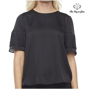 Worthington Round Neck Short Sleeve Frill Accent Top Size L