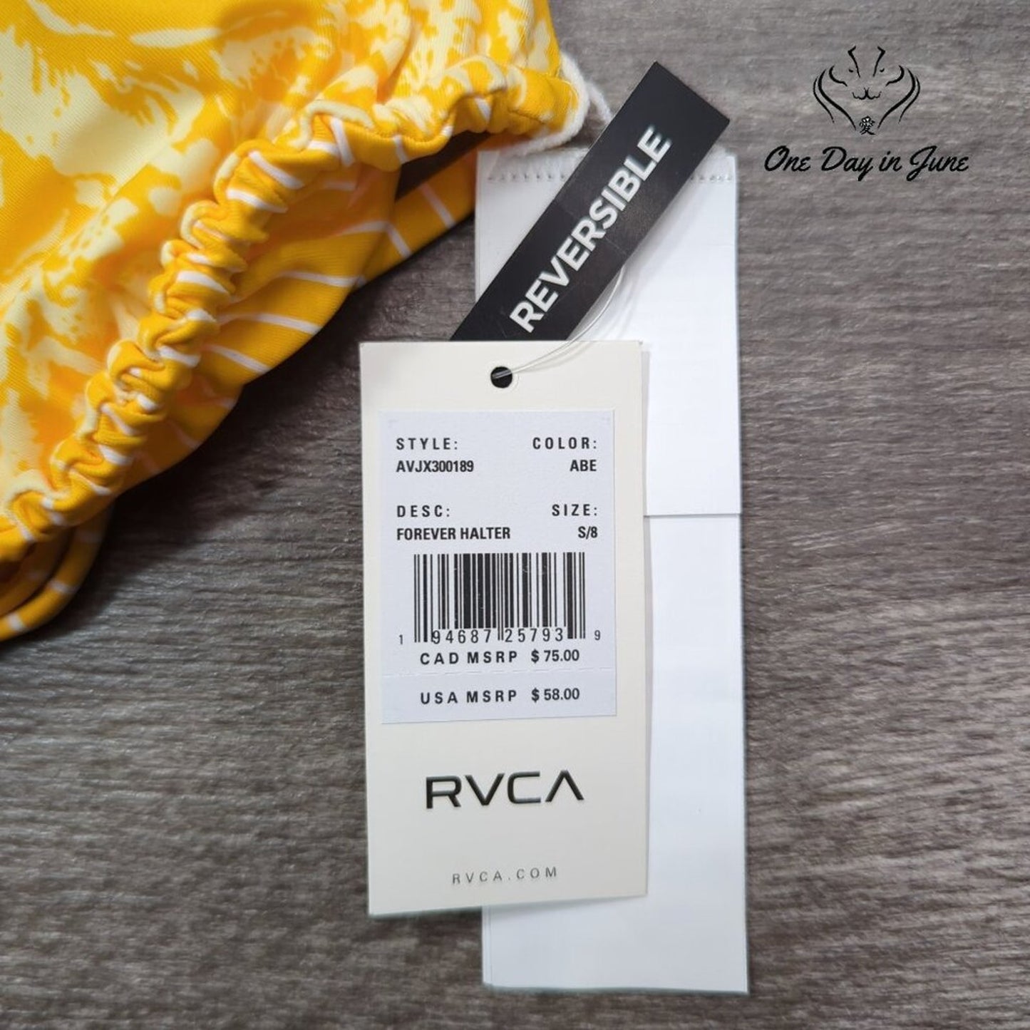 RVCA Forever Halter Reversible Bikini Top Yellow Floral NWT $58 Size S