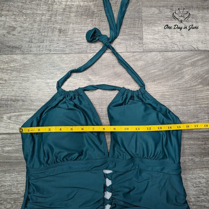 Charmo V Neck Cut Out Tummy Control One Piece Swimsuit Green Size 2XL